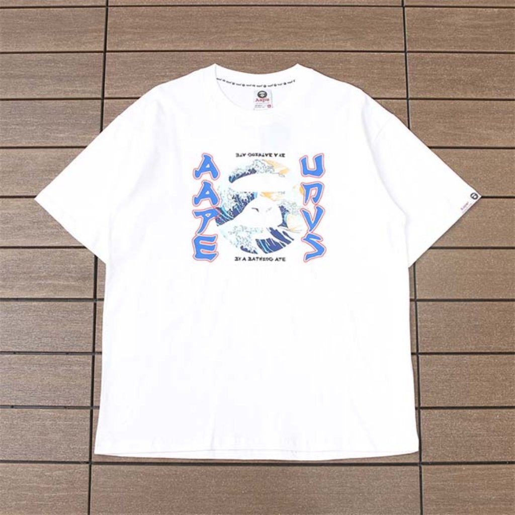 Aape Monkey Head Wave Print Logo T-Shirt - White Short Sleeve